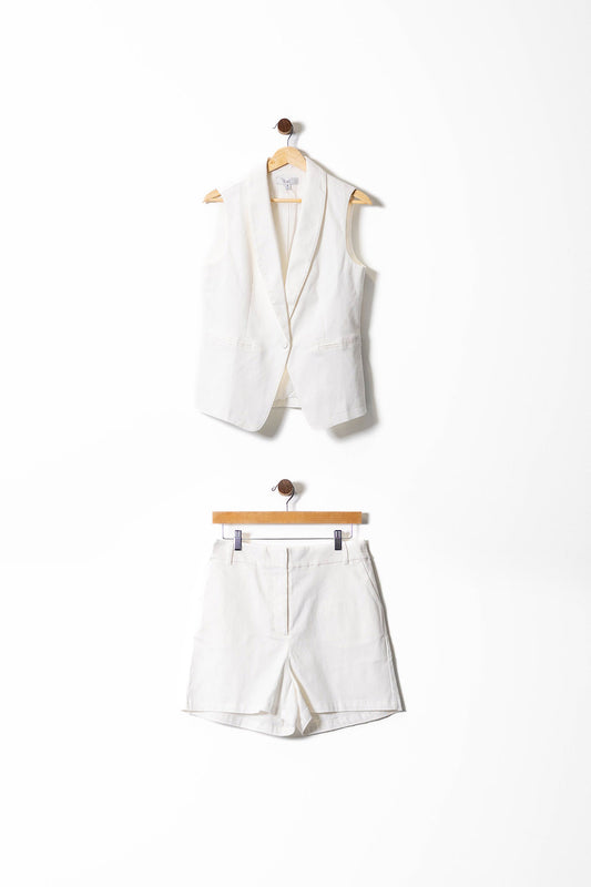 White Tailored Vest and Shorts Set