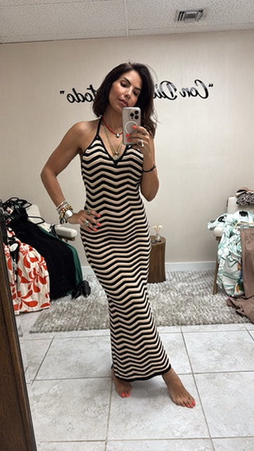 Chevron Knitted Halter Maxi Dress