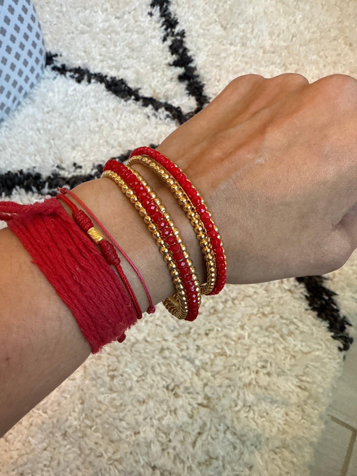 Red Beaded Golden Cuff Bracelet