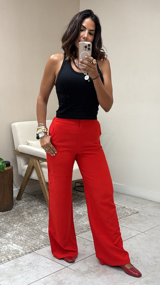 Fire Red Wide-Leg Power Pants