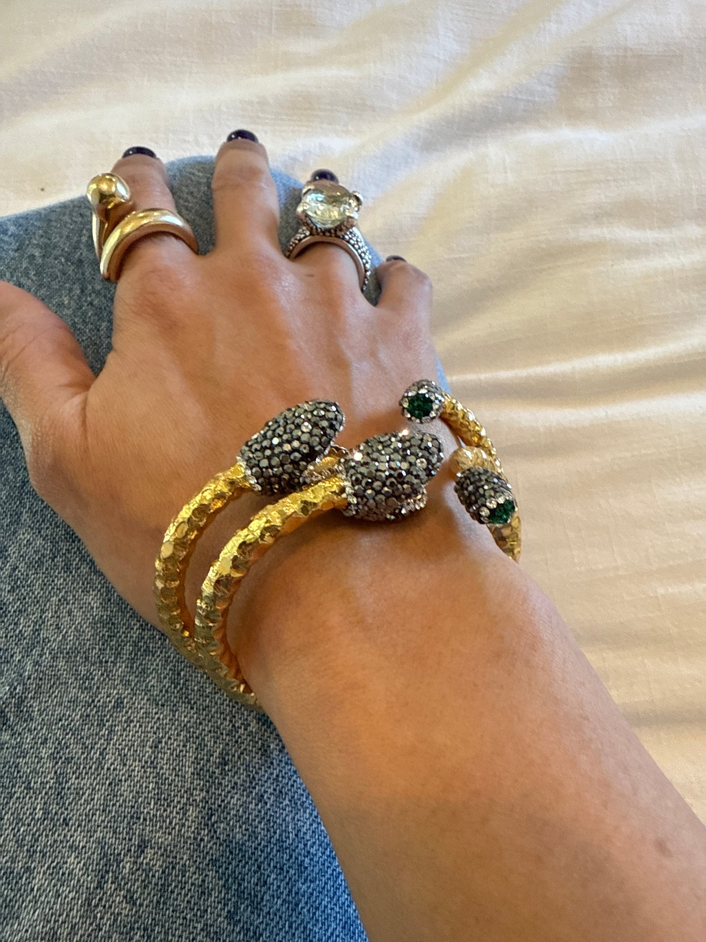 Golden Snake Cuff Bracelet with Pave Crystals
