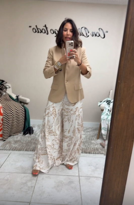 Beige Linen Single-Button Blazer