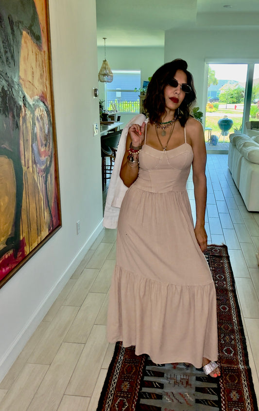 Soft Taupe Tiered Maxi Dress