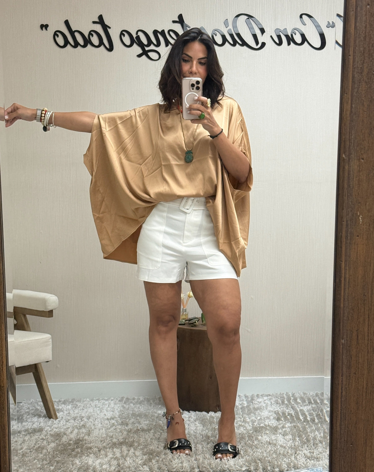 High-Waisted White Belted Shorts