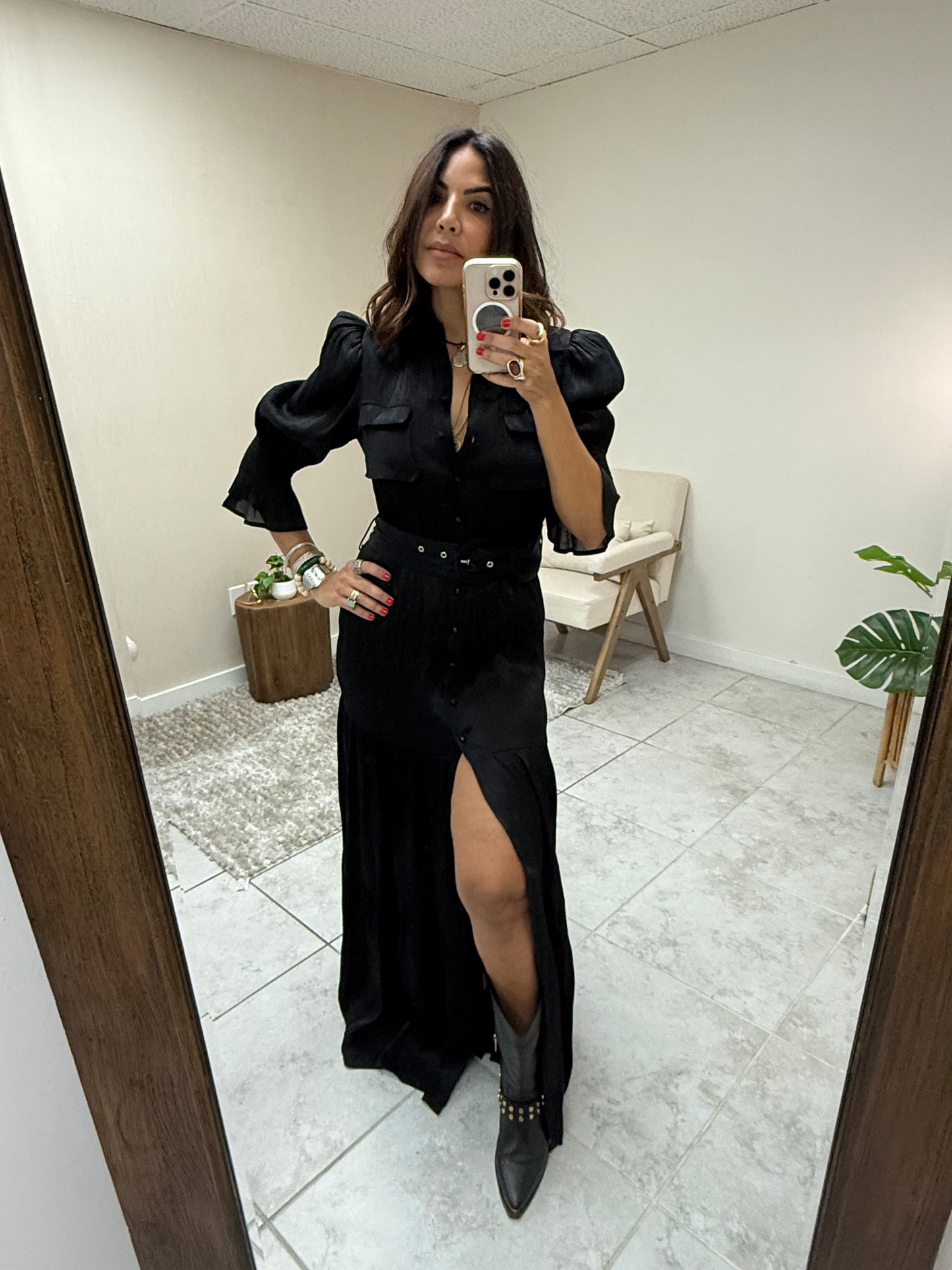Midnight Muse Button-Down Maxi Dress
