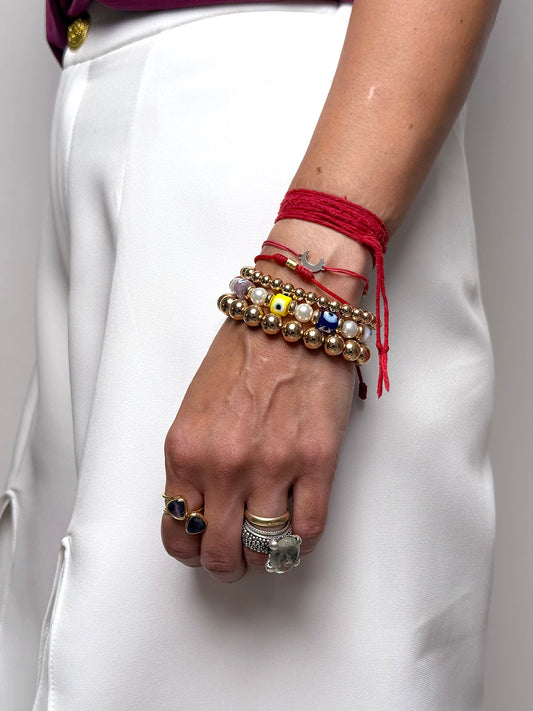 Gold Evil Eye & Bead Bracelet Set