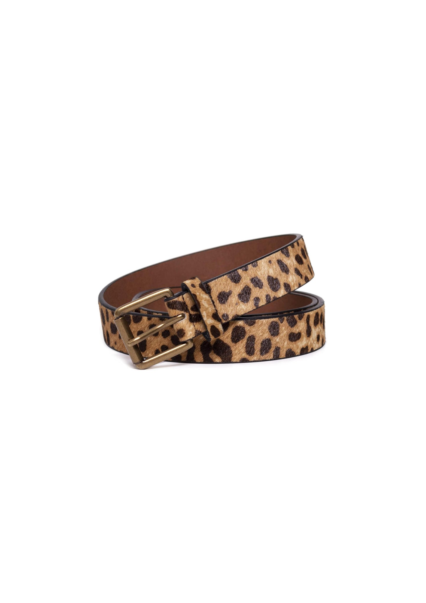 Leopard Print Haircalf Belt with Antique Bronze Buckle
