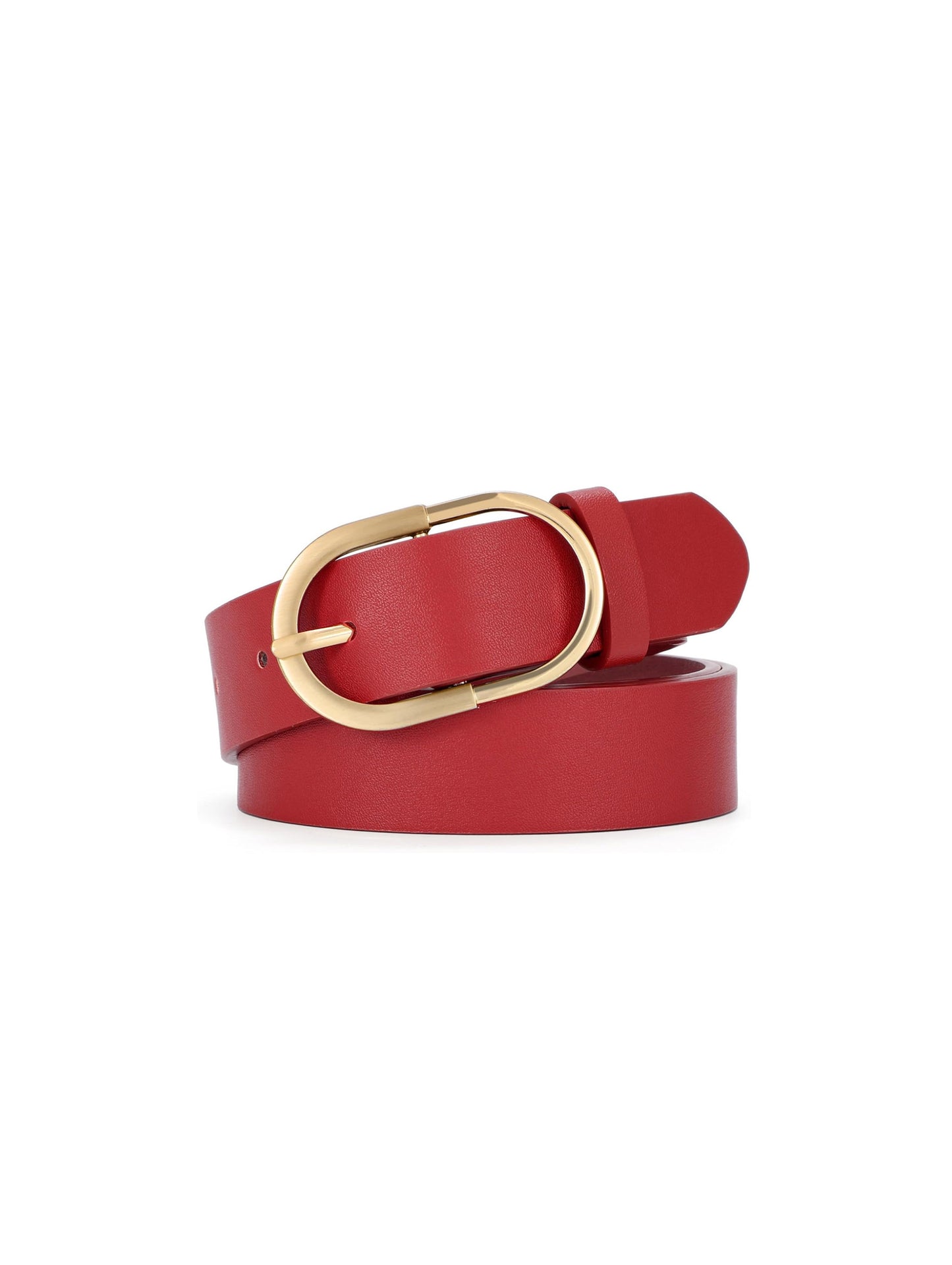 Red Faux Leather Belt with Bold Gold Oval Buckle