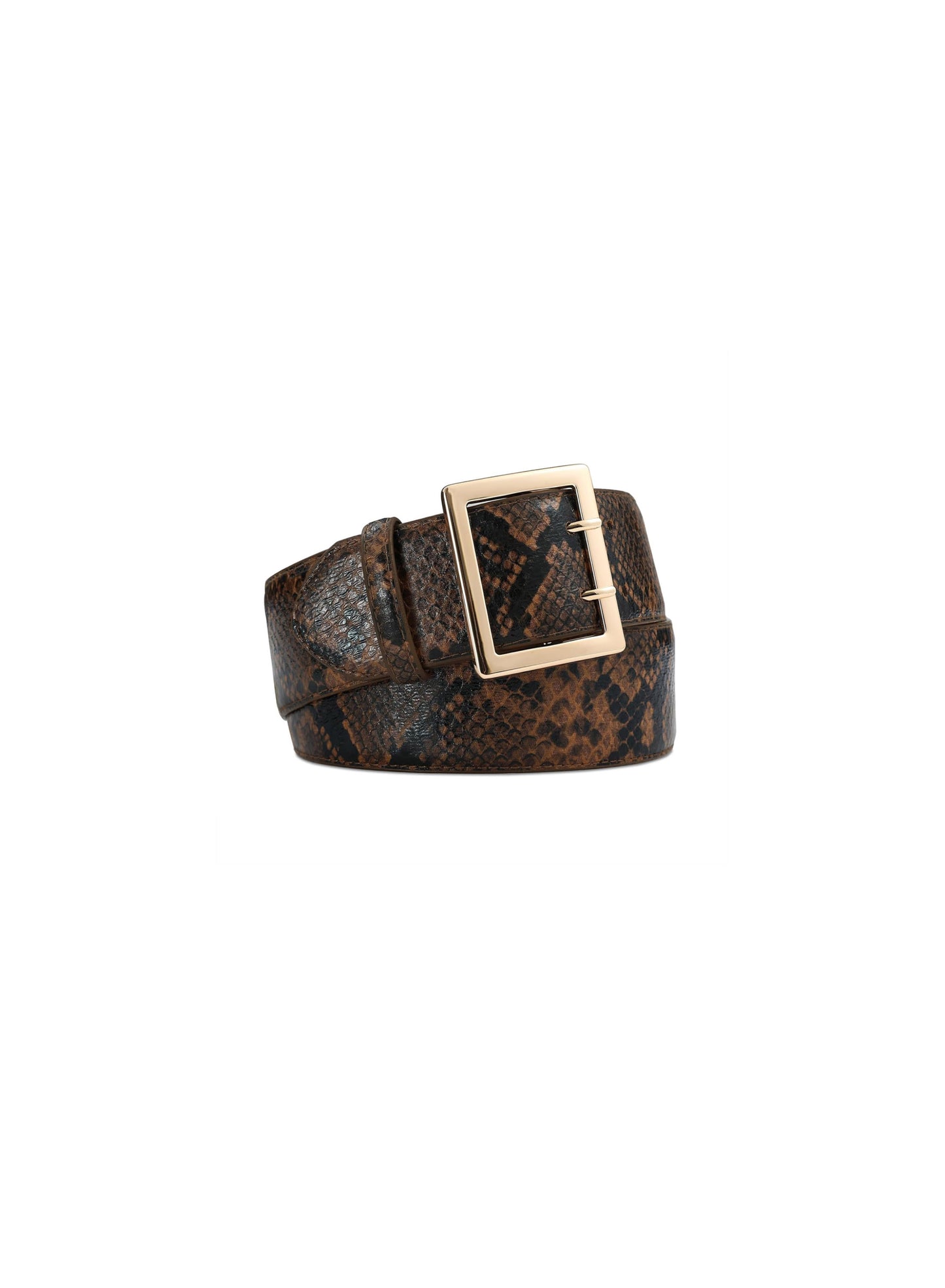 Snakeskin Print Belt with Gold Square Buckle
