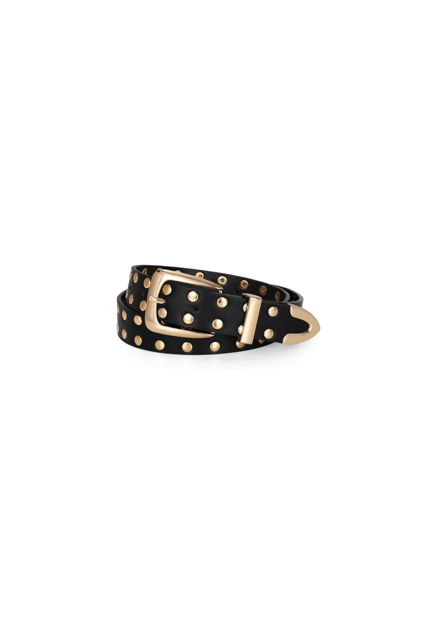 Black Faux Leather Belt with Gold Studs & Buckle Detail