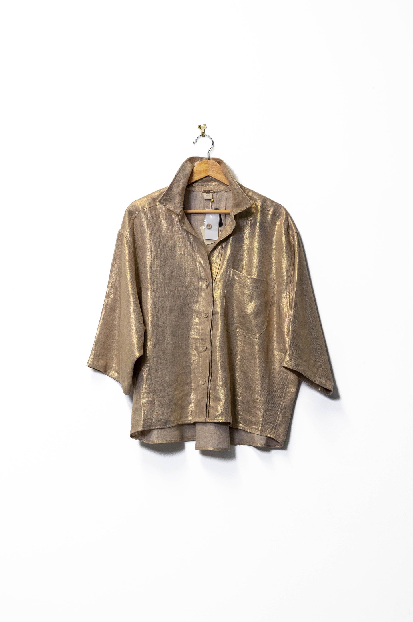 Metallic Gold Button-Up Blouse