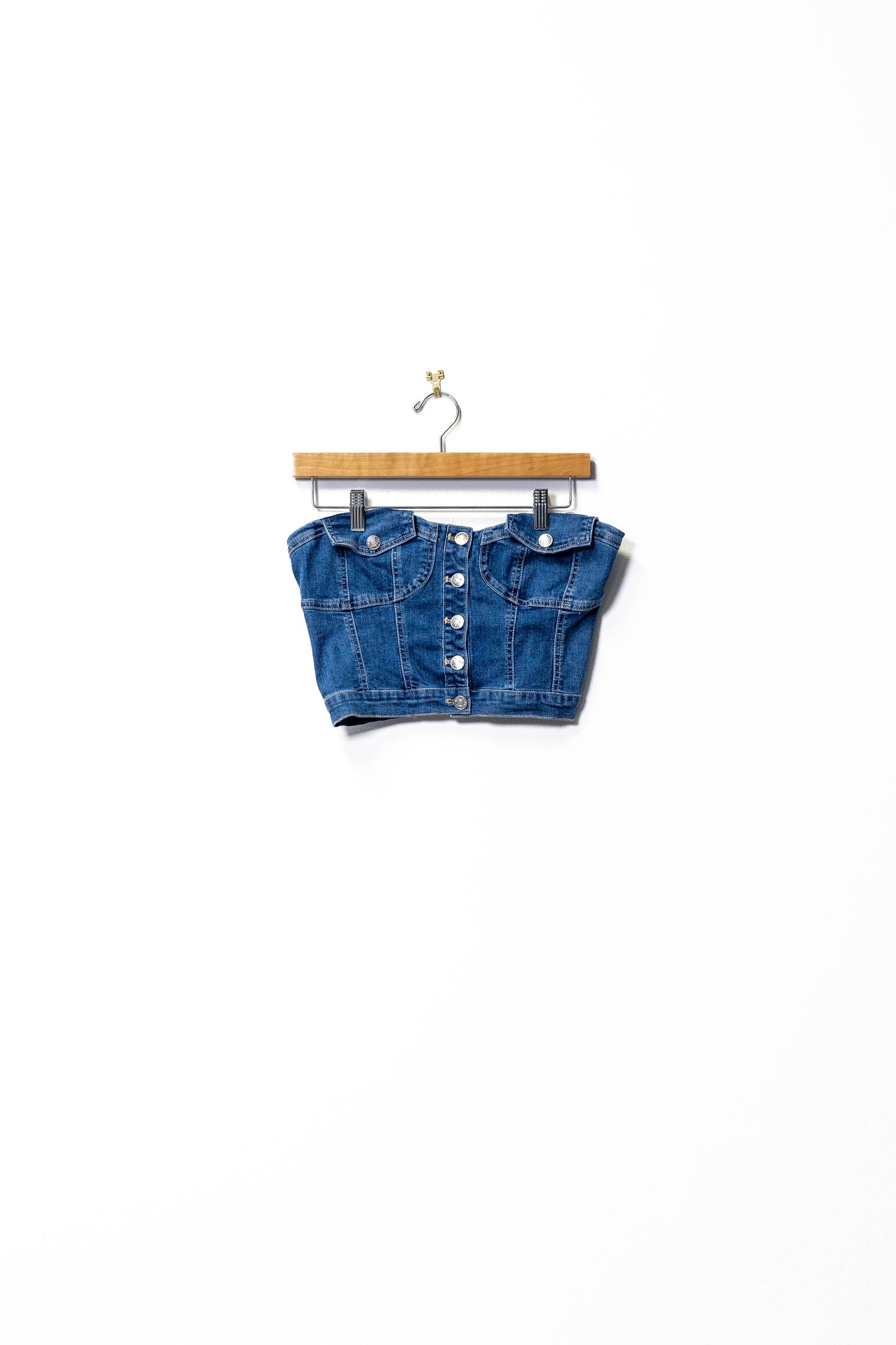 Denim Button-Up Bustier Crop Top