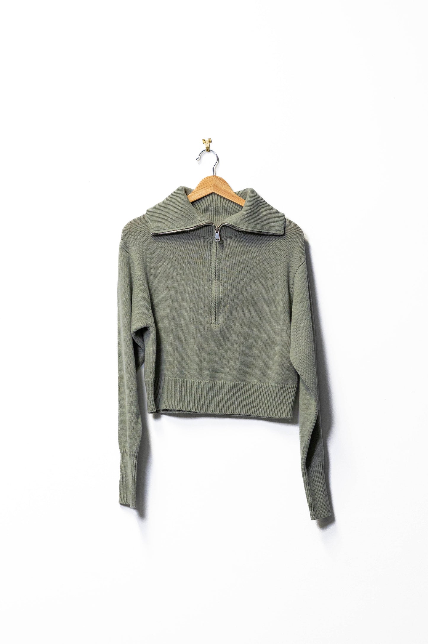 Olive Green Quarter-Zip Knit Sweater