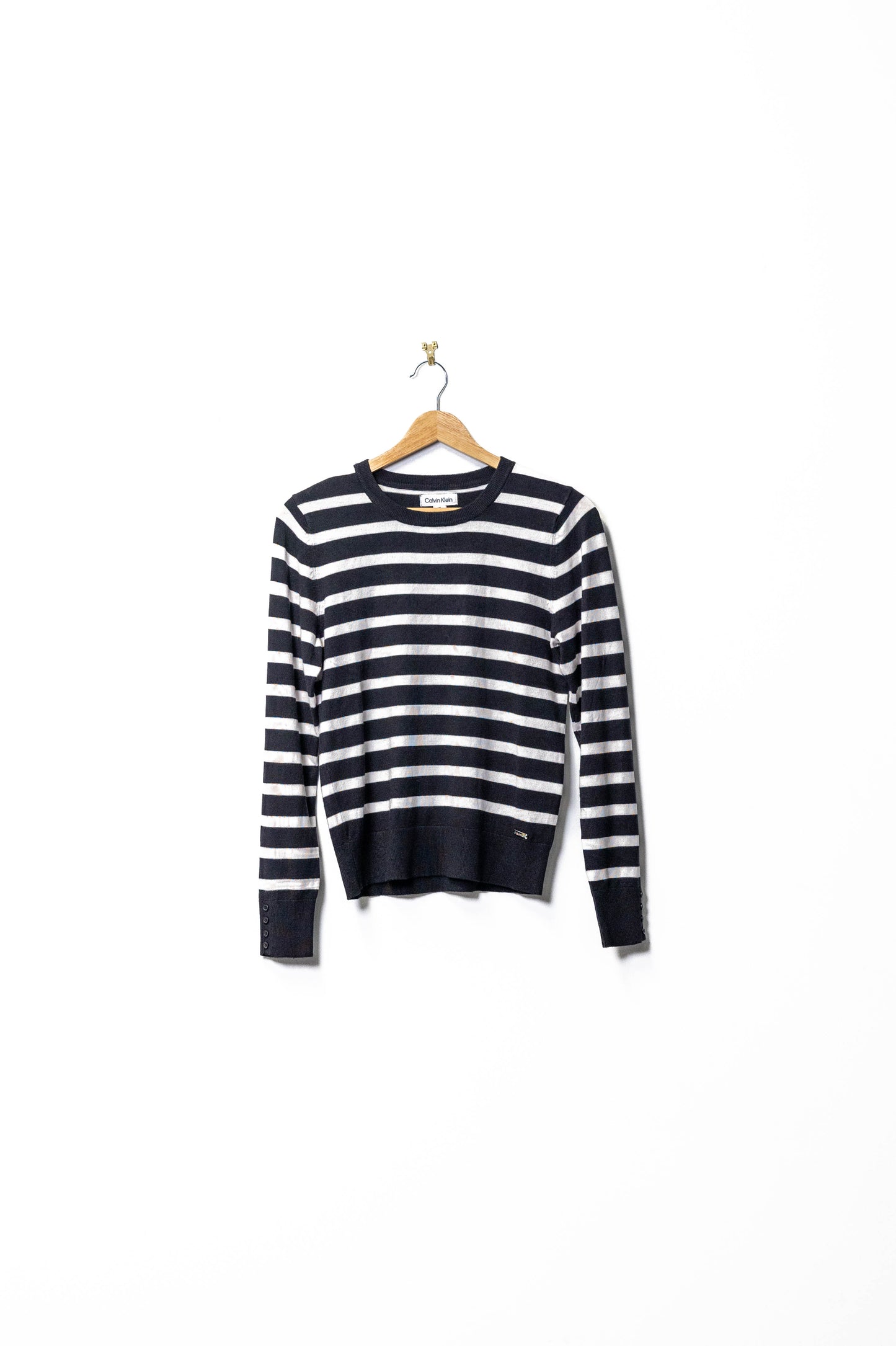 Black and White Striped Knit Thin Sweater (Calvin Klein)