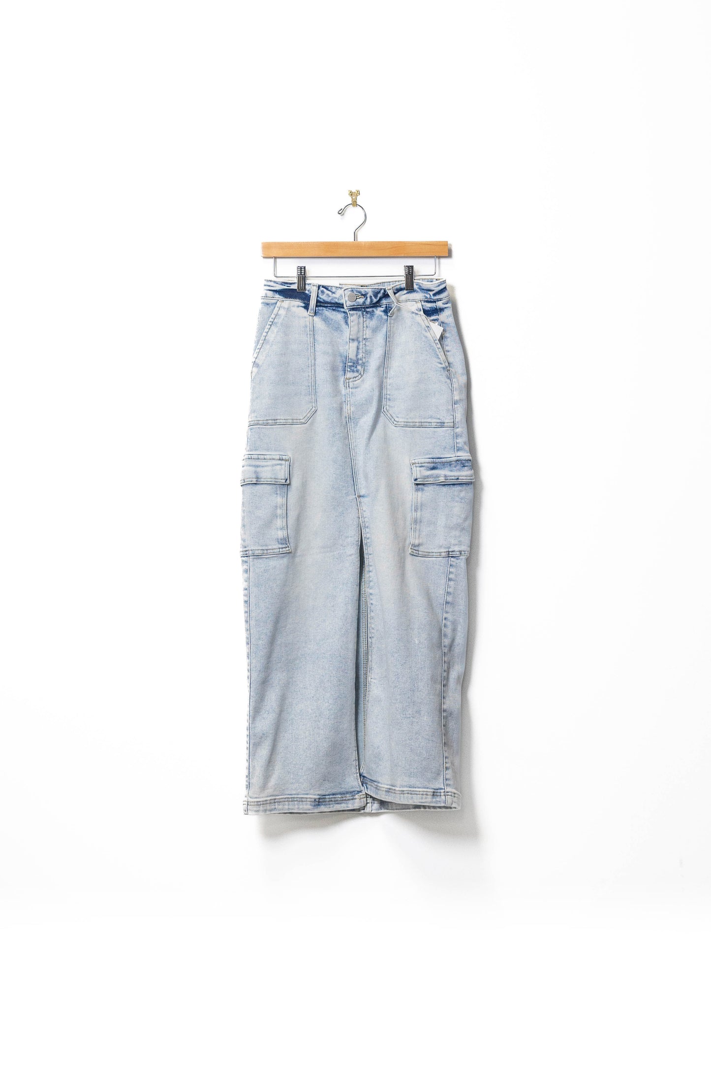 Acid Wash Denim Cargo Skirt