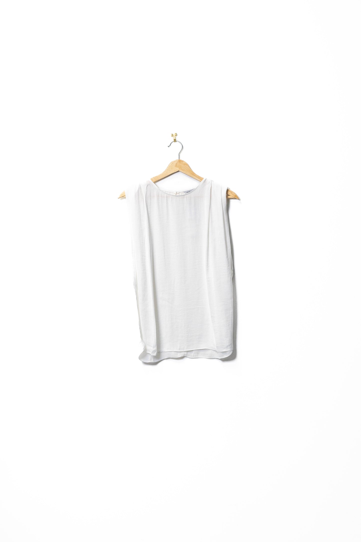 Padded Shoulder White Satin Tank Top