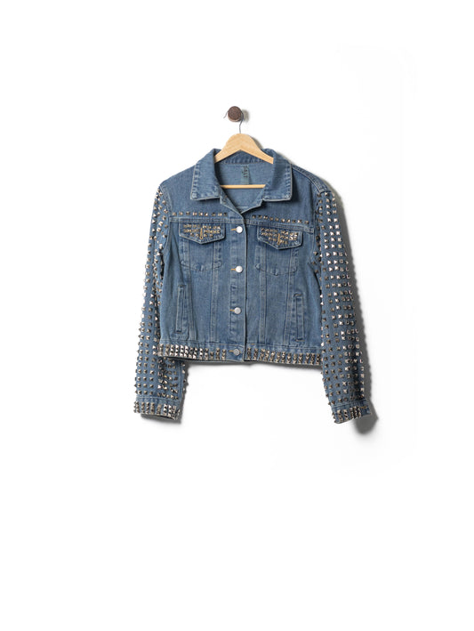 Crop Denim Jacket with Silver Studded Bling