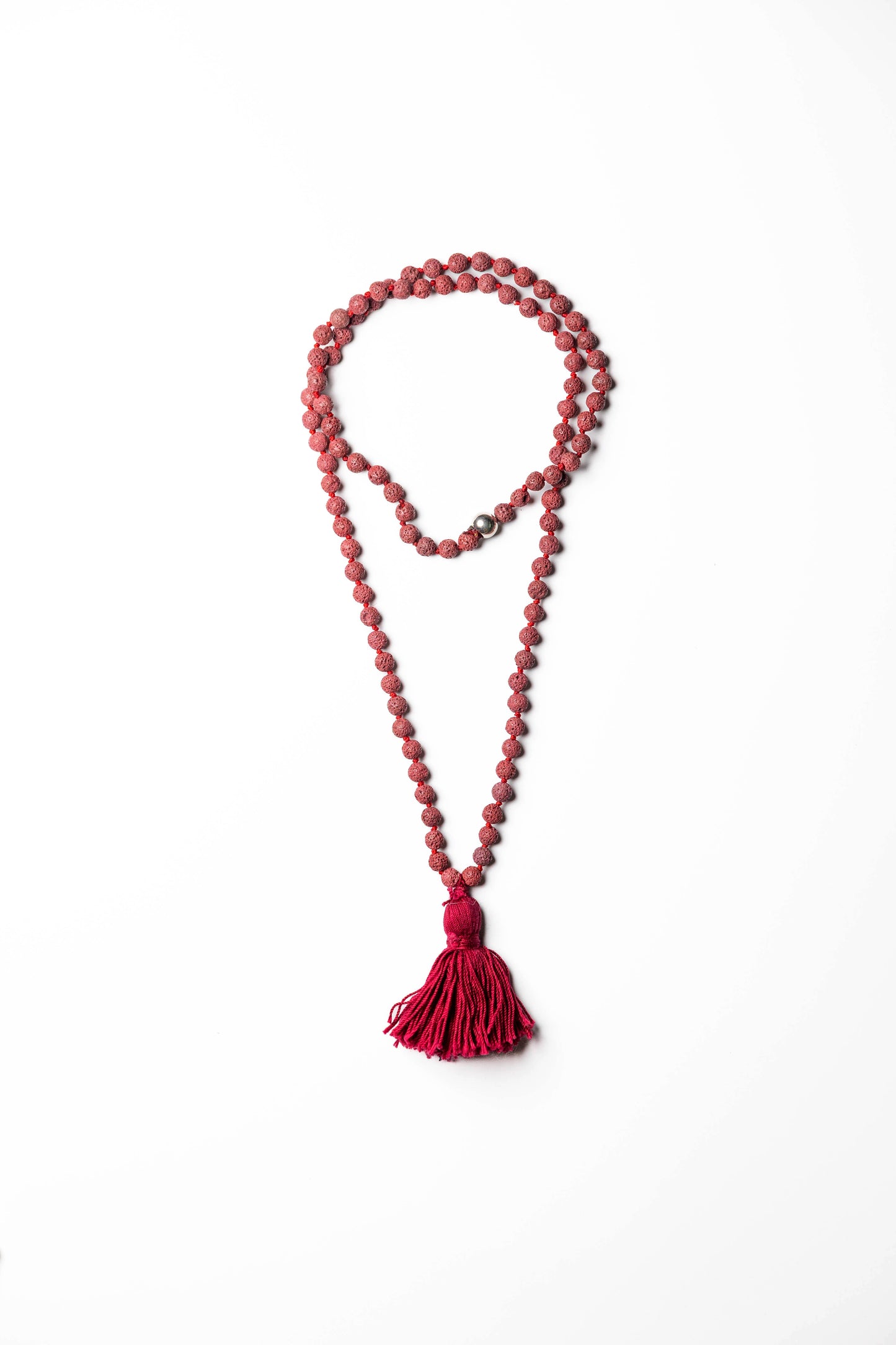 Deep Red Lava Bead Necklace with Tassel