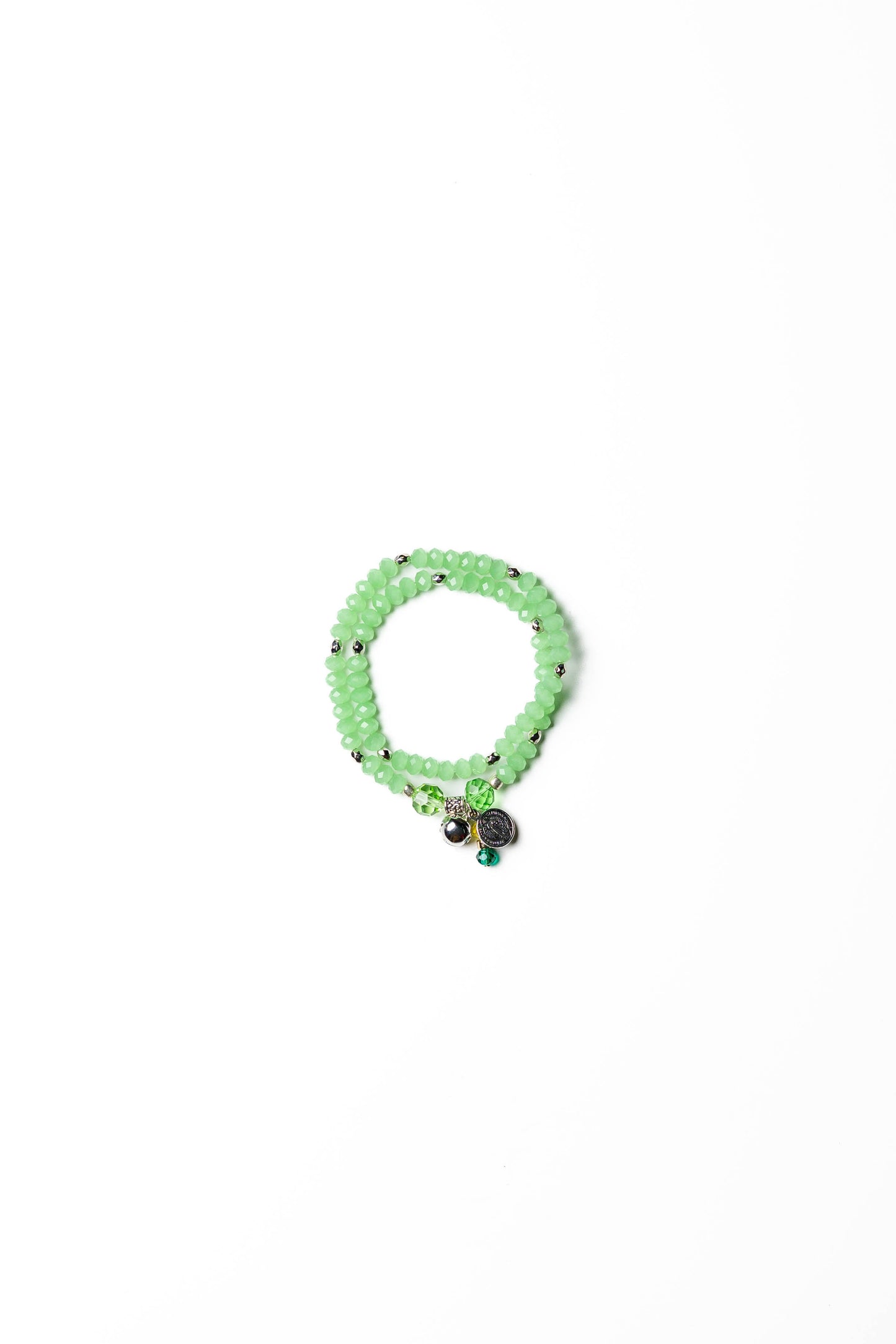 Green Crystal Beaded Bracelet with Charms