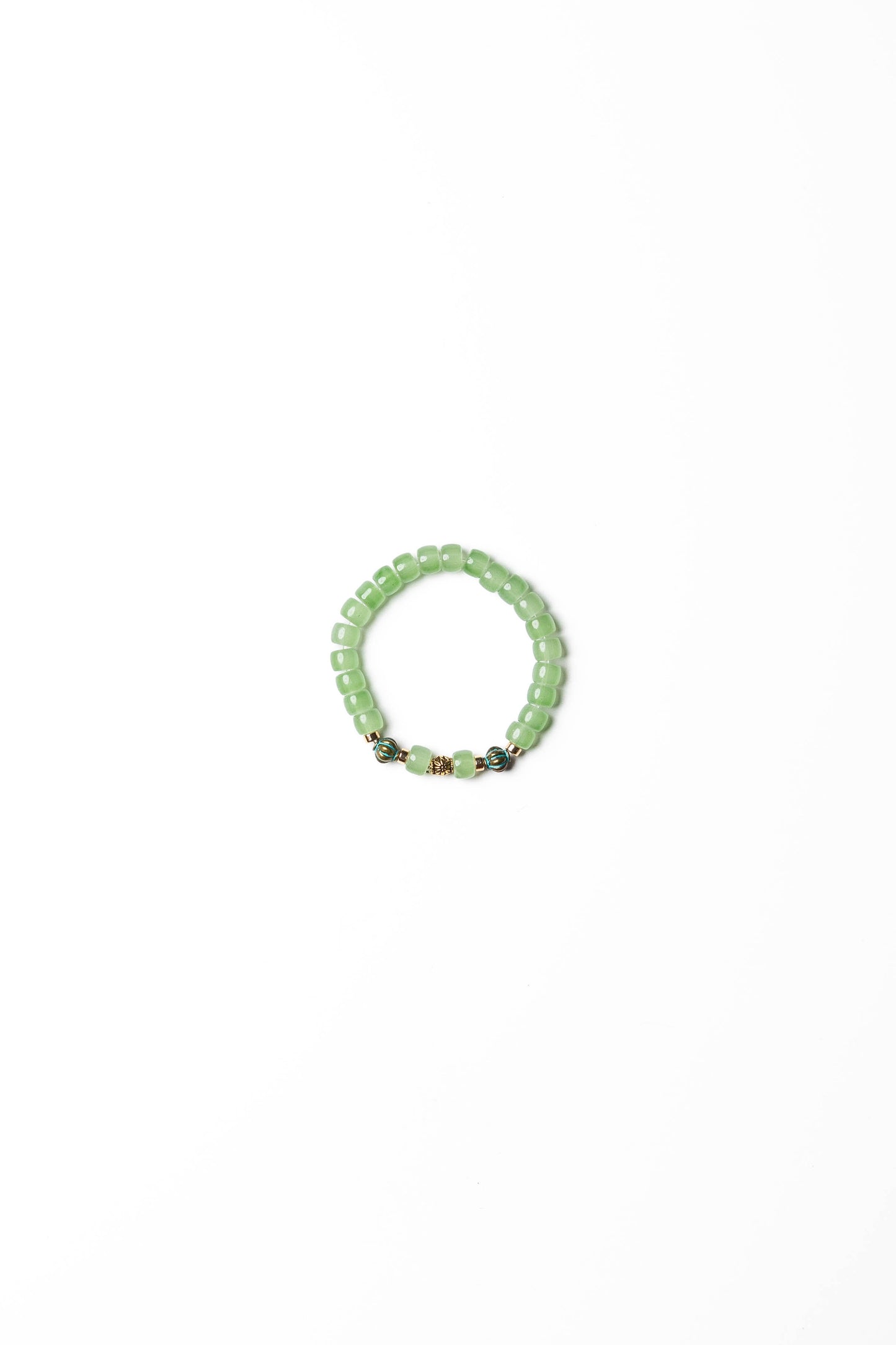 Serene Green Beaded Bracelet with Gold Accents