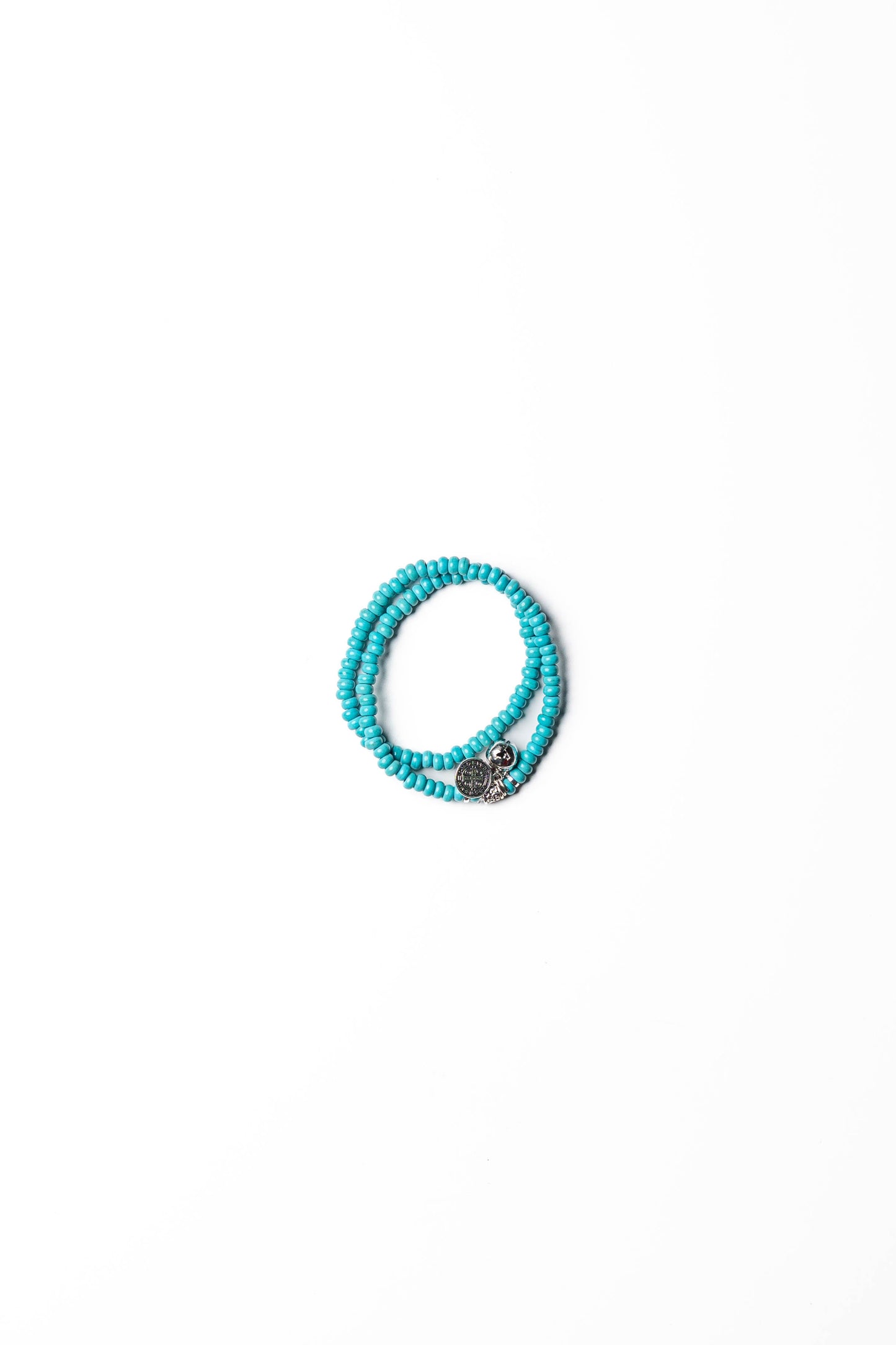 Turquoise Beaded Wrap Bracelet with Silver Charms