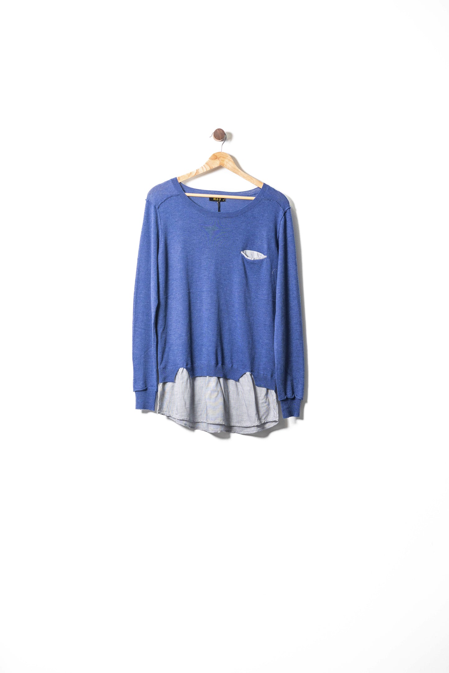 Layered Contrast Hem Sweater – Blue