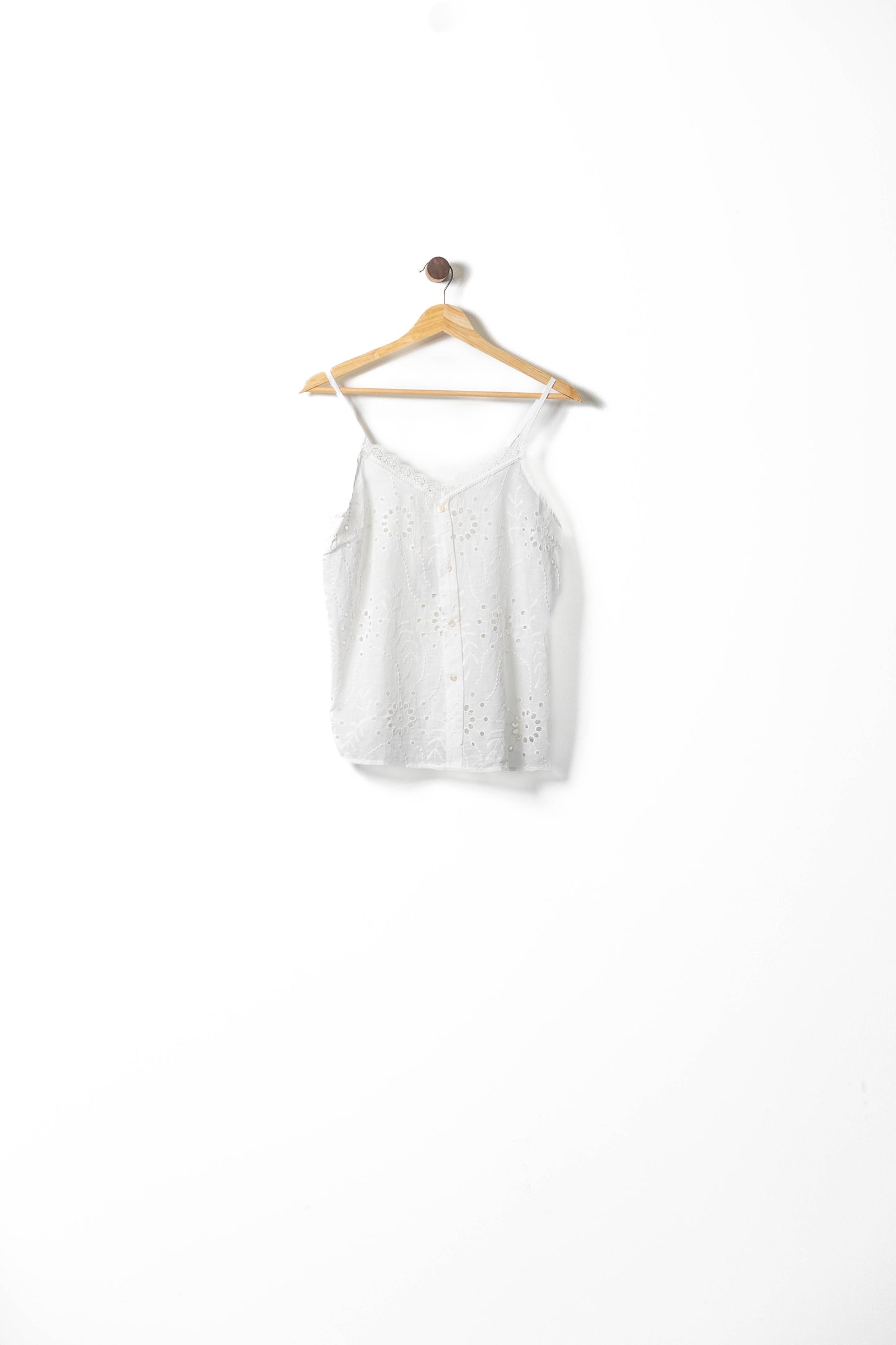 White Eyelet Lace Button-Up Cami Top