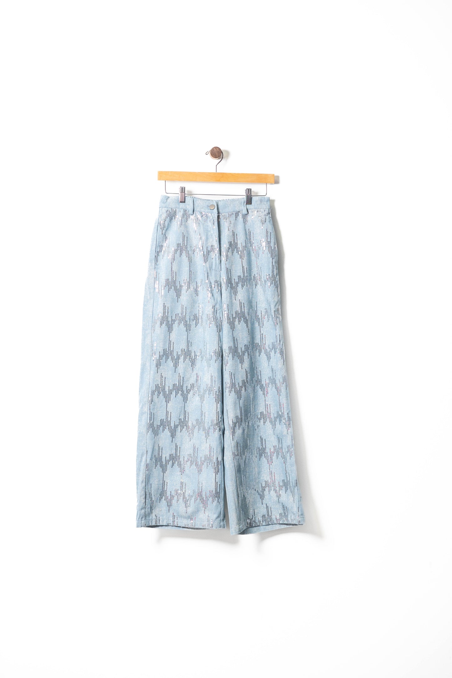 Sequin-Embellished Wide-Leg Denim Pants