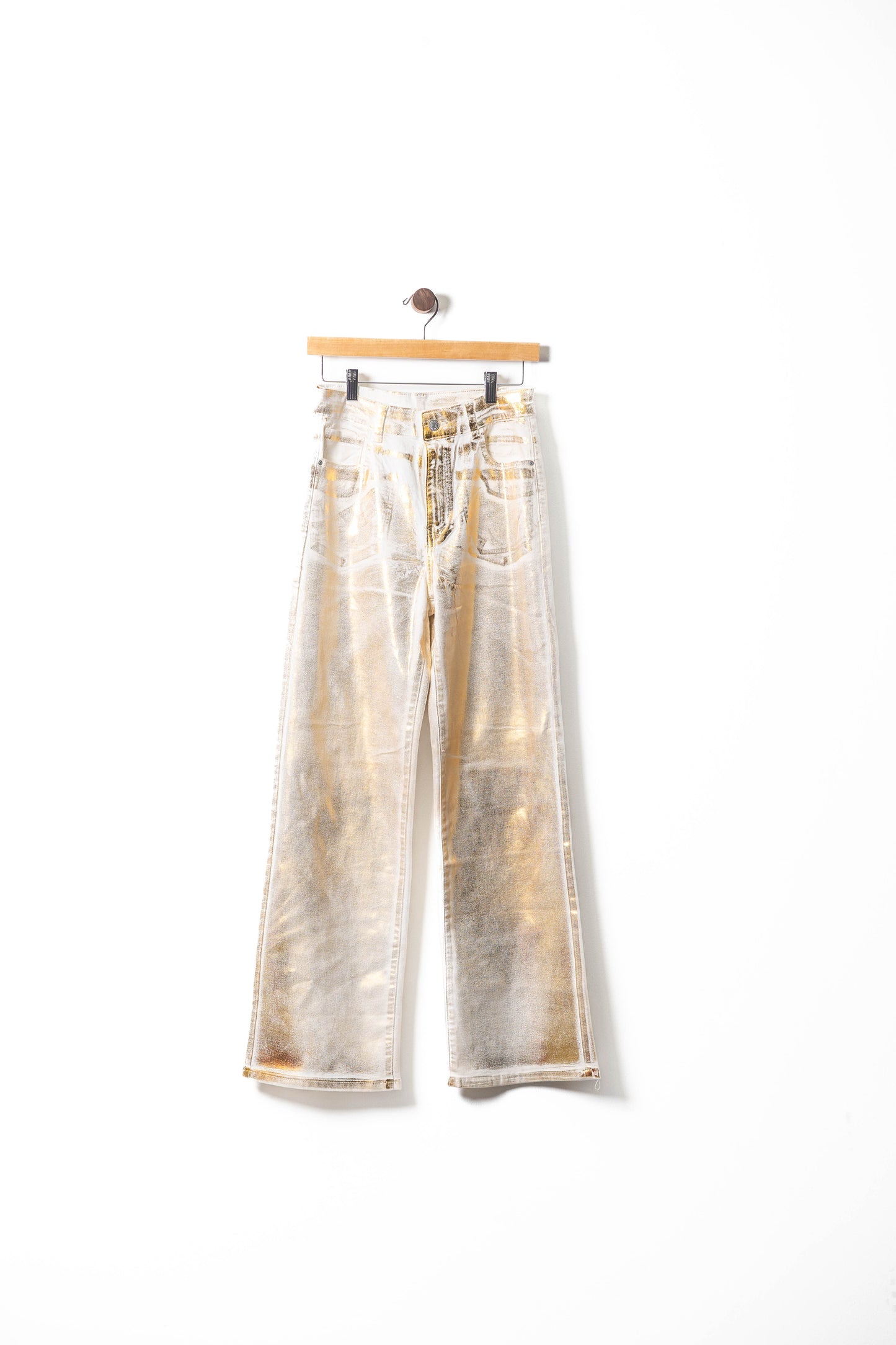 Golden Metallic High-Waisted Straight-Leg Jeans