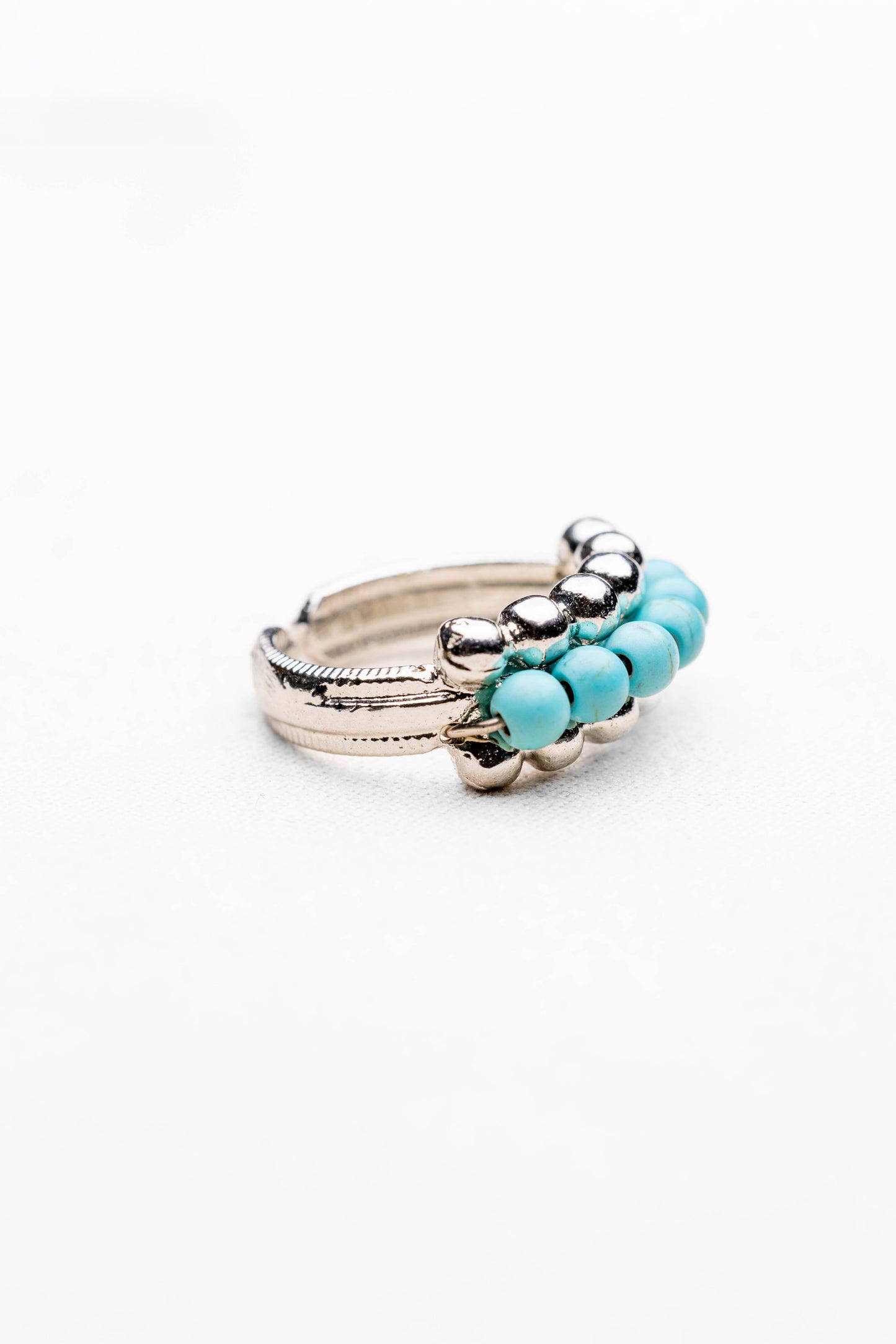 Silver Beaded Ring with Turquoise Accents