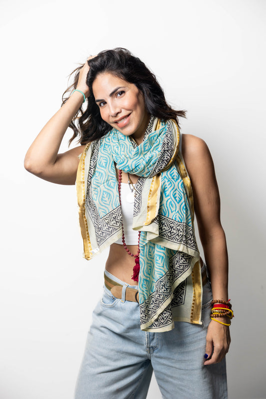 Bohemian Printed Scarf with Golden Accents