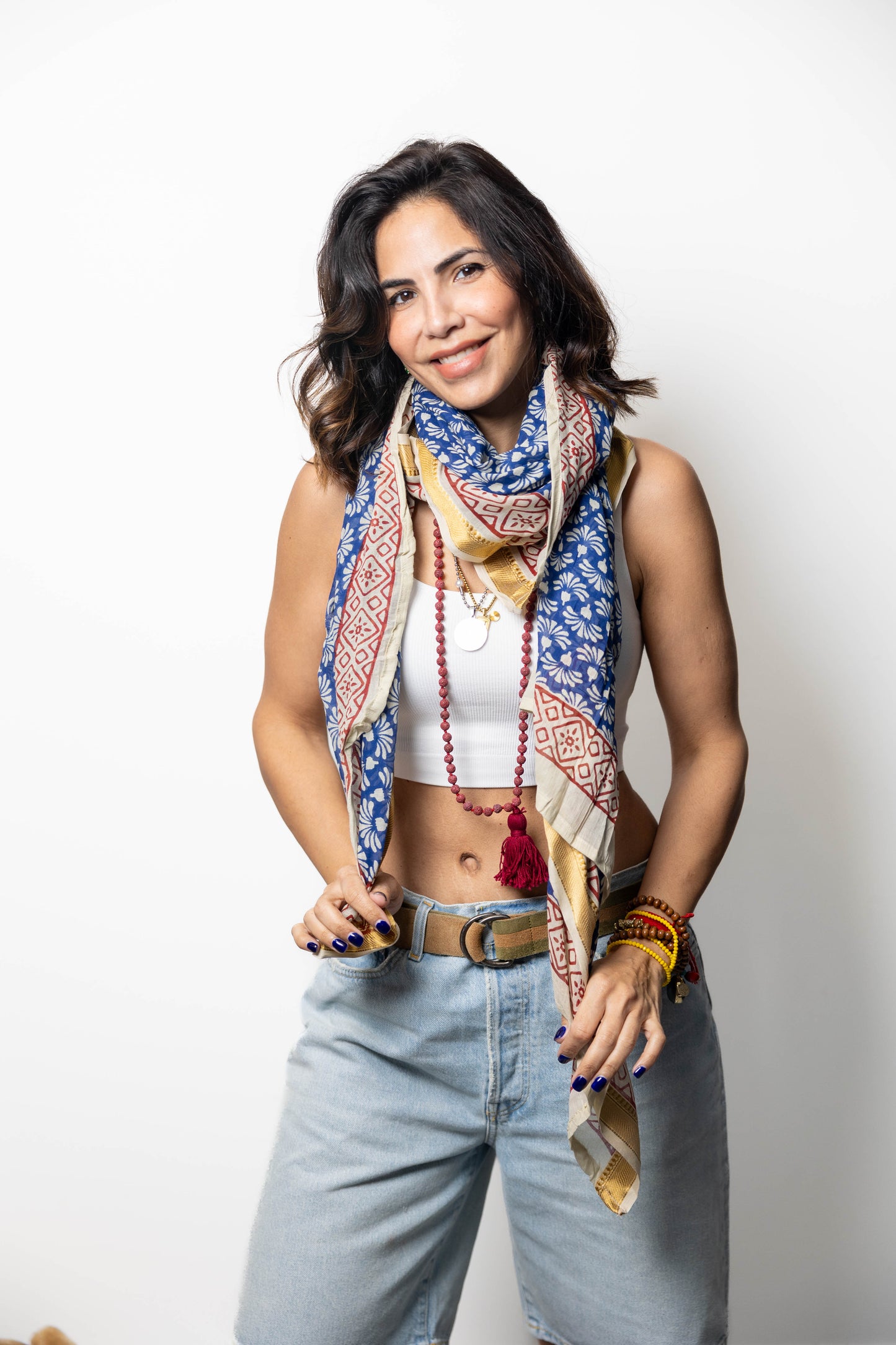Bohemian Printed Scarf with Golden Accents