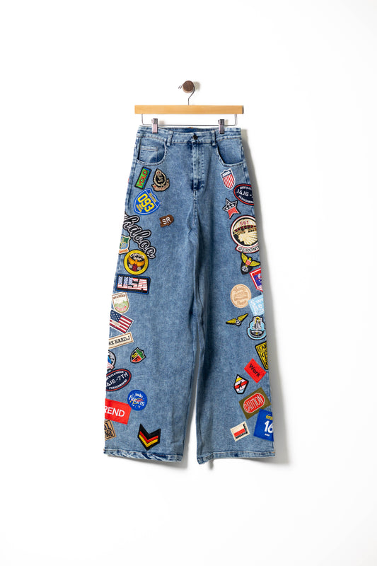 Vintage Patchwork Wide-Leg Denim Jeans
