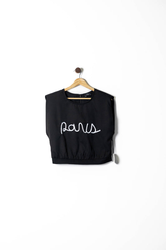 Paris Embroidered Shoulder-Pad Top