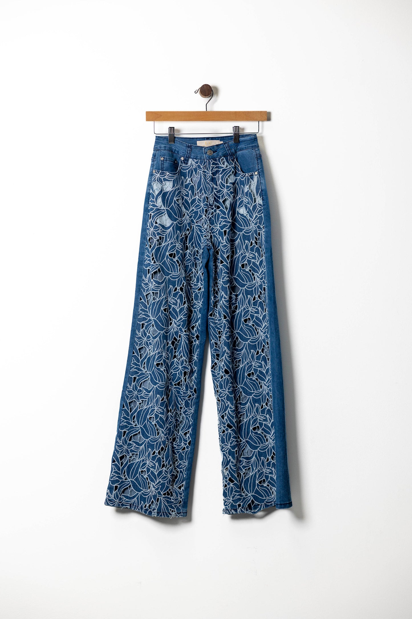 Floral Cutout Embroidered Denim Pants