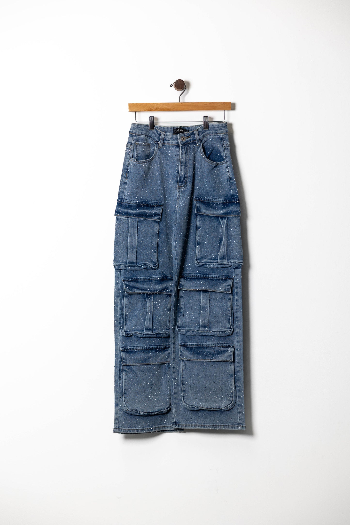 Bling Cargo Denim – Glitter Splatter Multi-Pocket Jeans