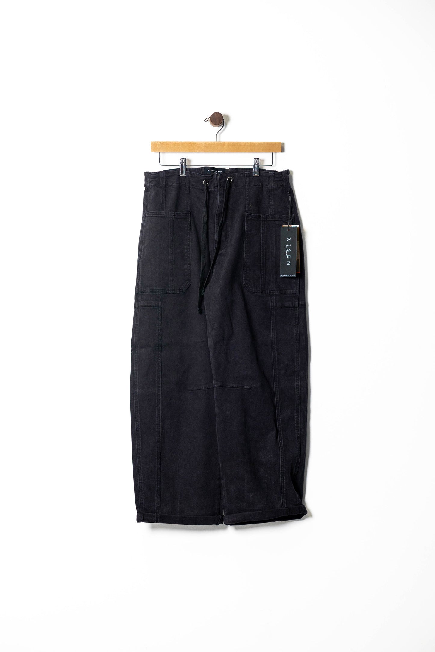 Washed Black Cargo Wide-Leg Pants
