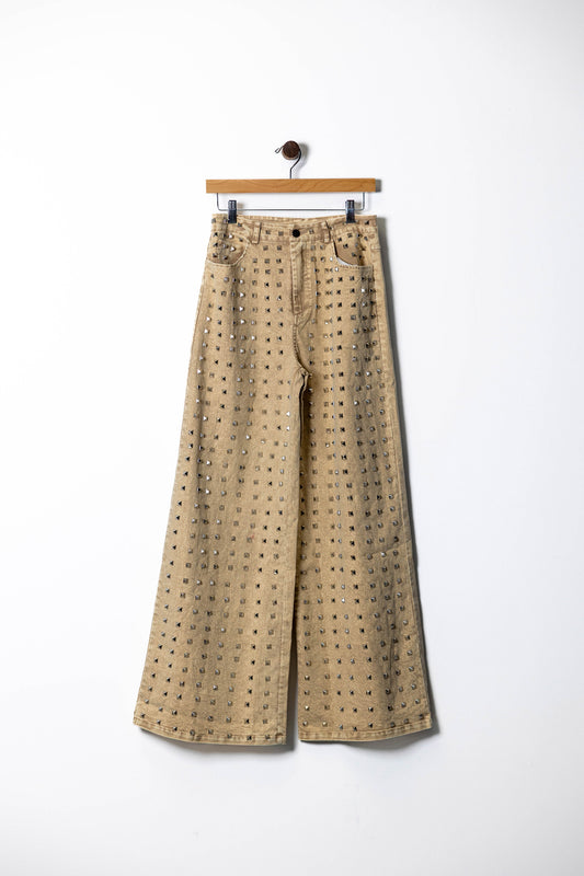 Studded Wide-Leg Denim Pants