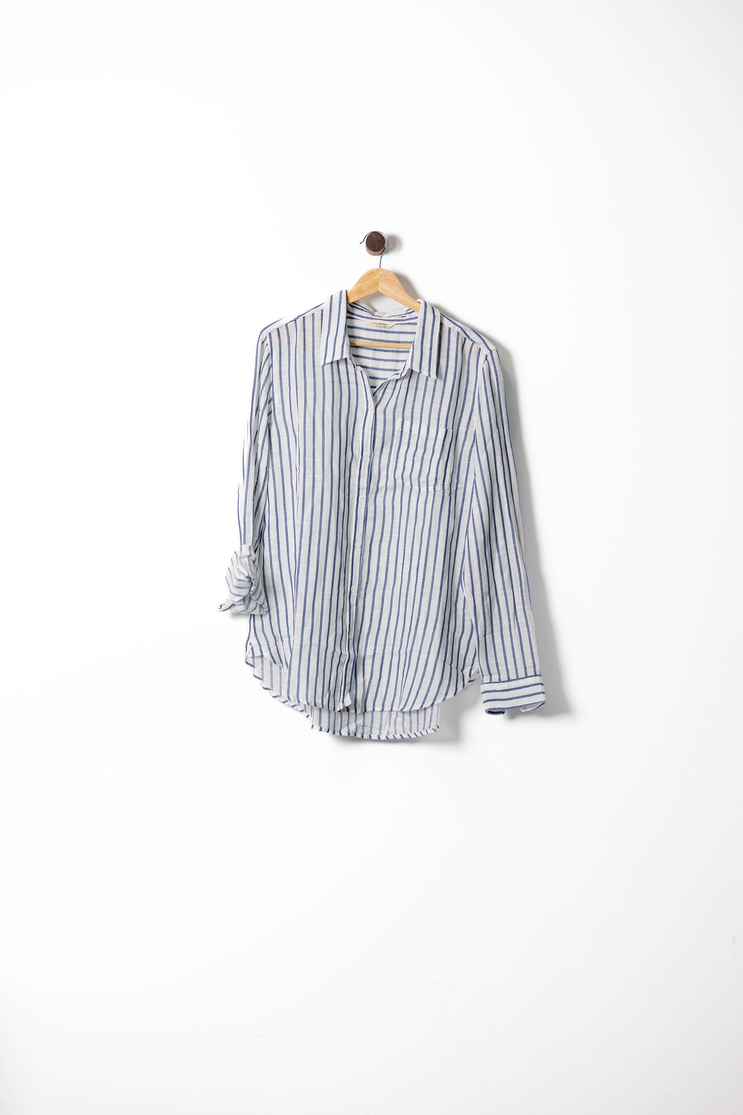 Oversized Striped Cotton Button-Down Shirt – Navy & White