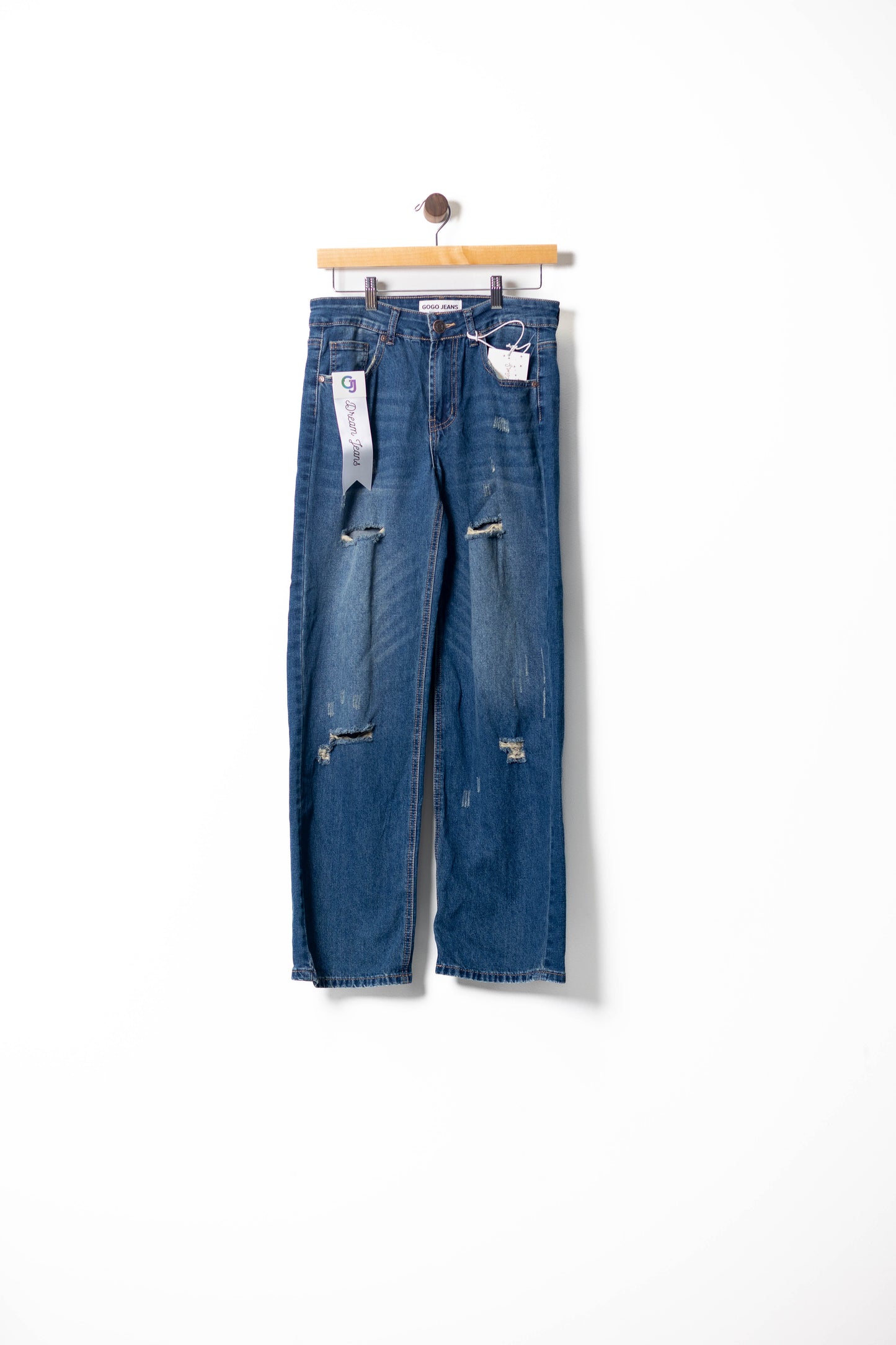 Distressed Straight-Leg Denim Jeans
