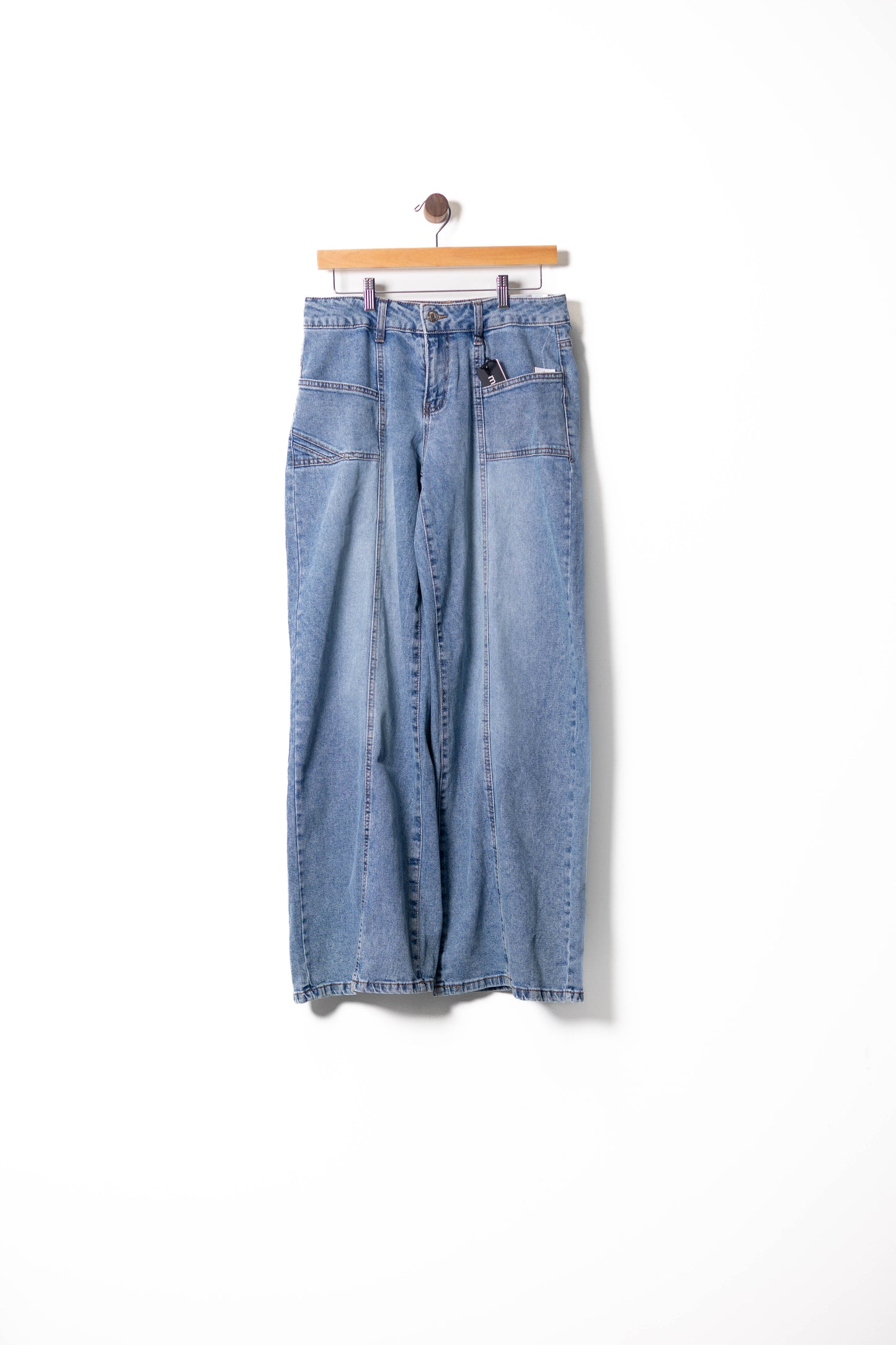 Two-Tone Paneled Wide-Leg Jeans