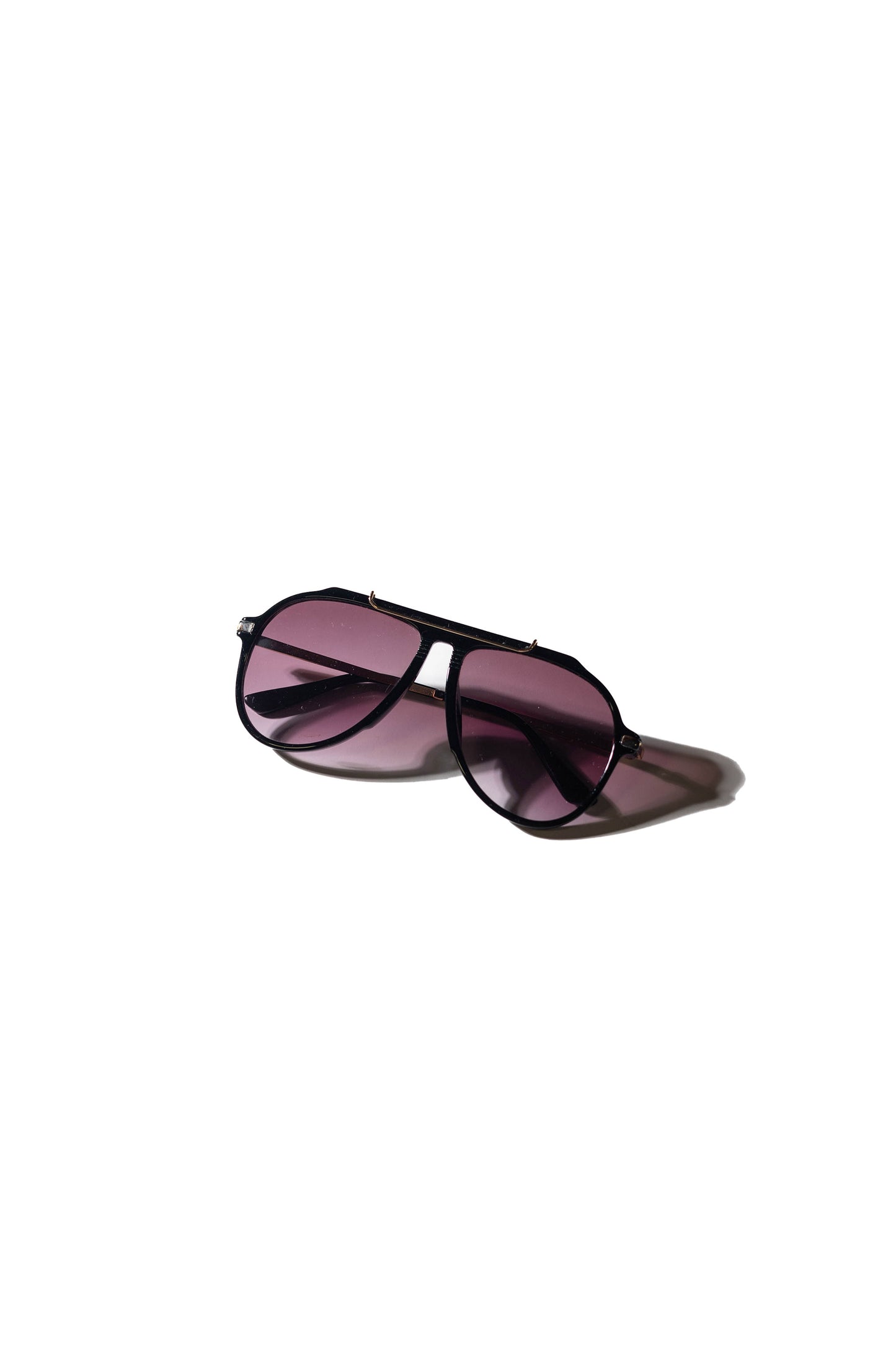 Bold Black Aviator Sunglasses with Purple Tint