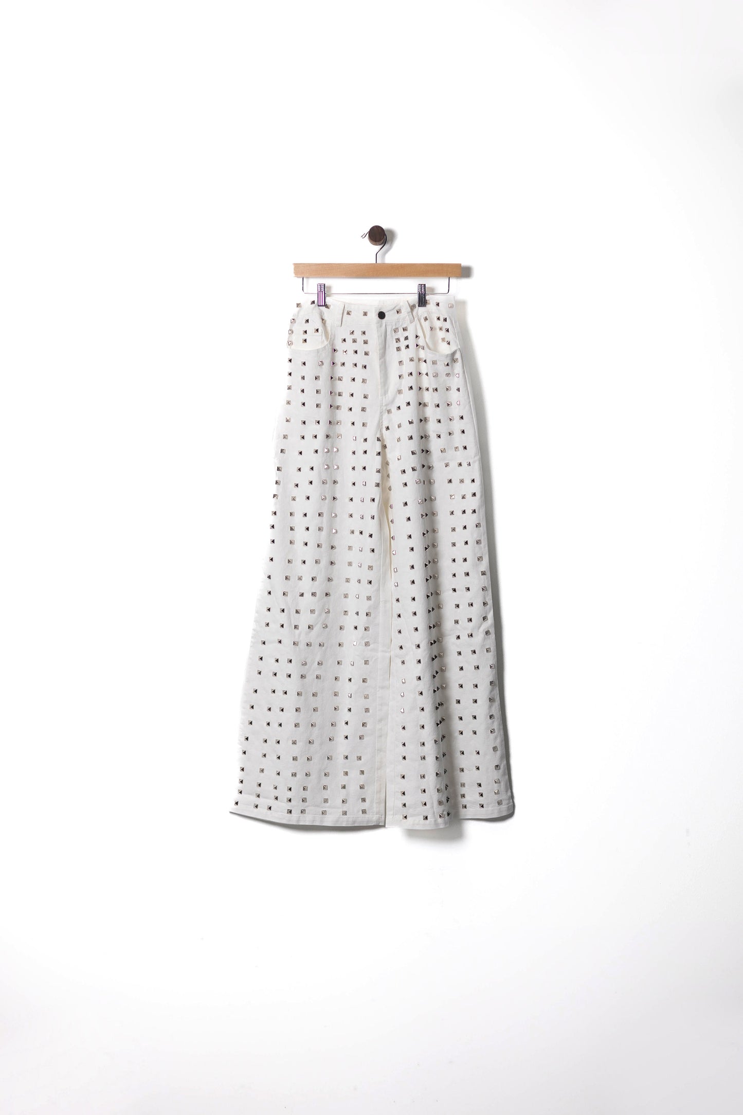Studded Wide-Leg Denim Pants