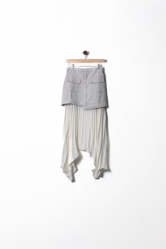Grey Utility Crop Jacket & Pleated Panel Skirt Set