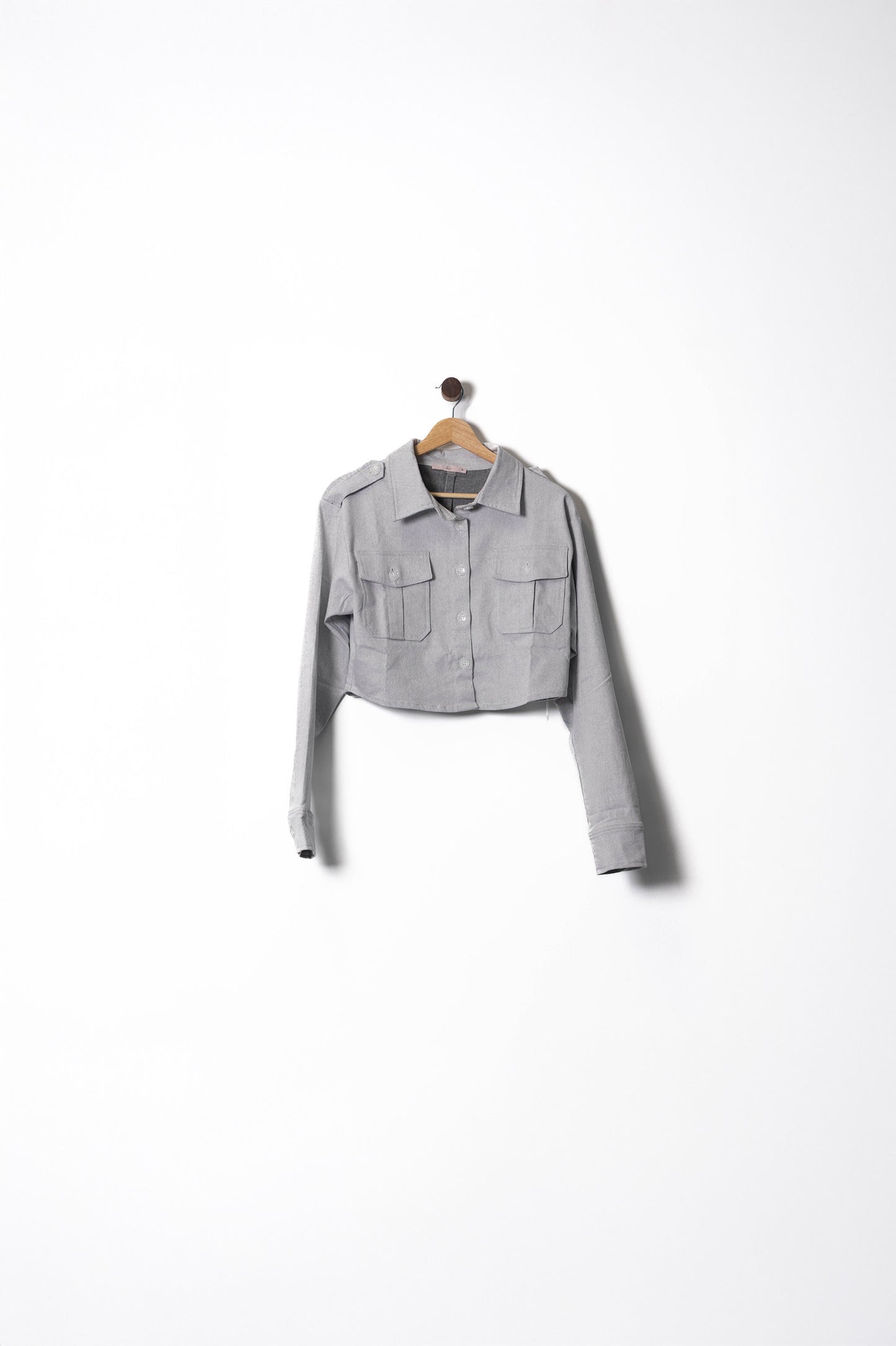 Grey Utility Crop Jacket & Pleated Panel Skirt Set