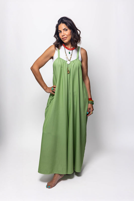 Relaxed Fit Wide-Leg Green Jumpsuit