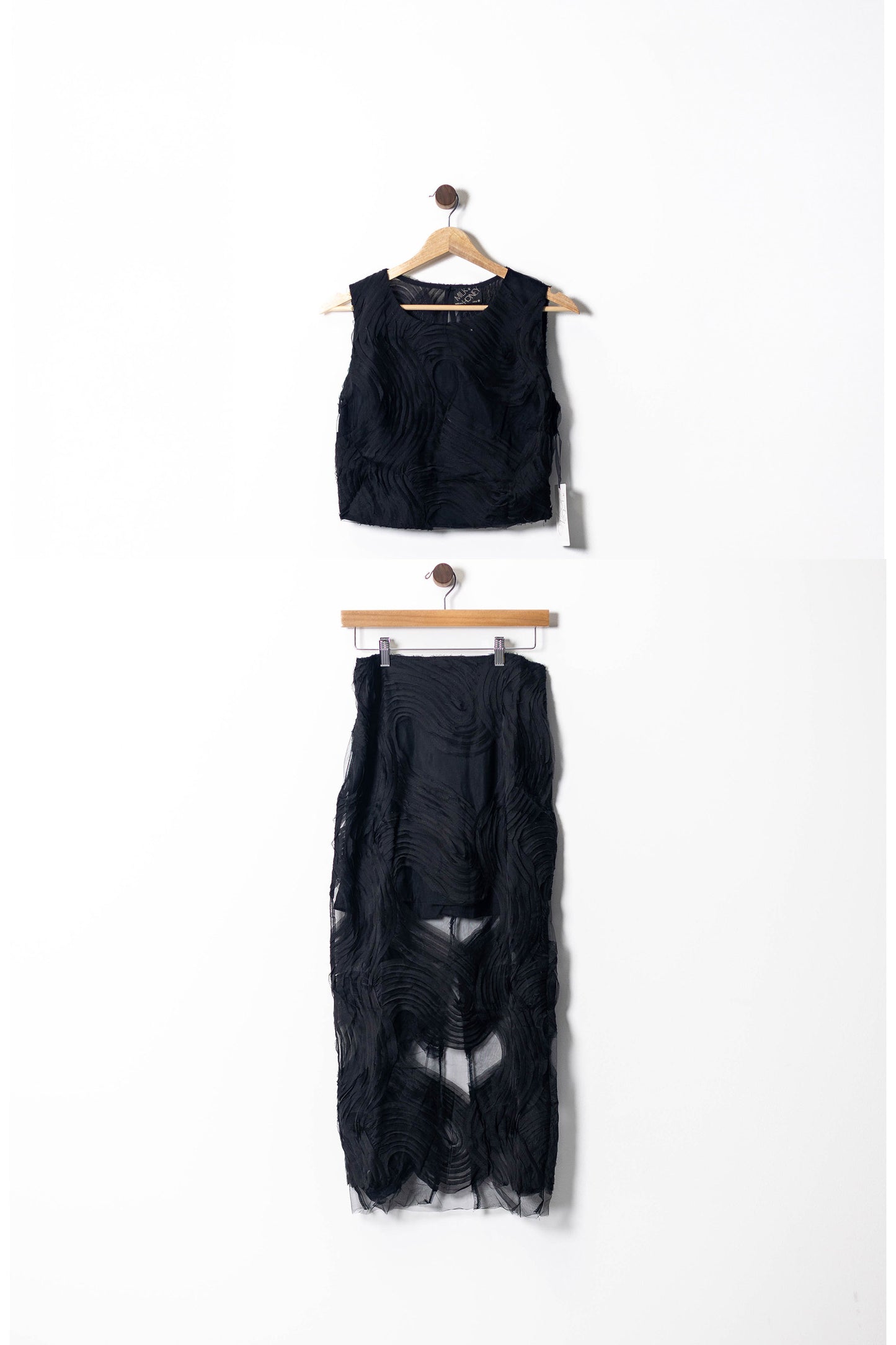 Textured Crop Top and Sheer Maxi Skirt Set