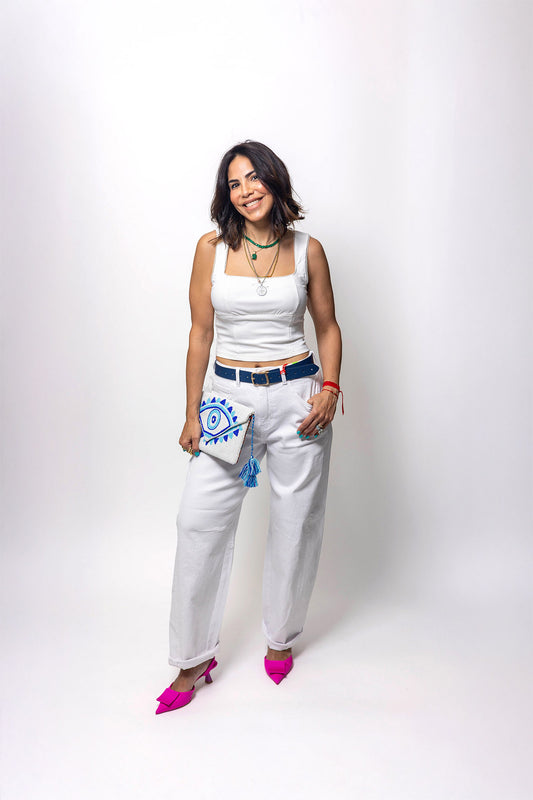 Sweetheart Neckline Cropped Top with Contrast Stitching