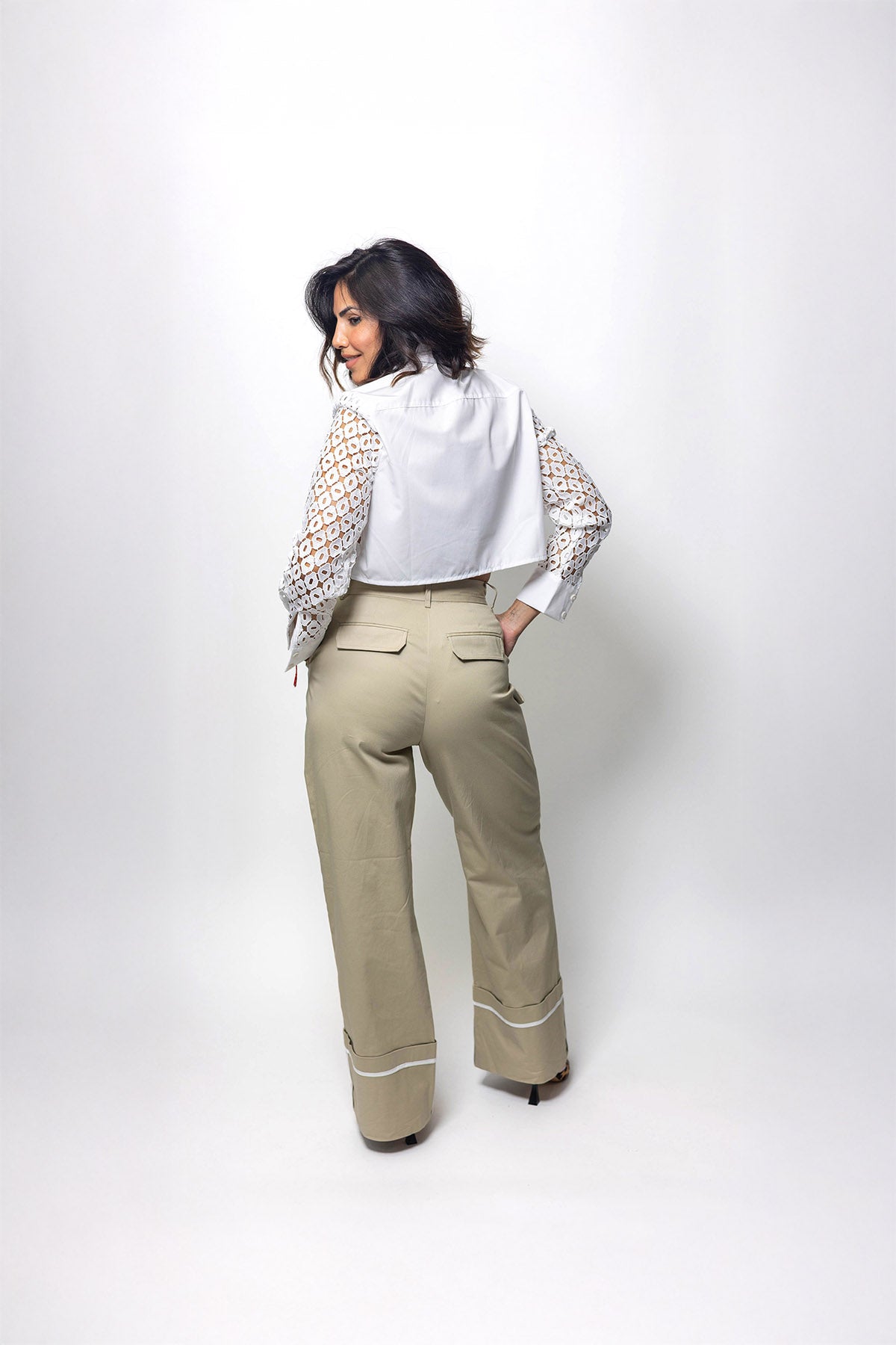 Wide-Legged Cuffed Trousers