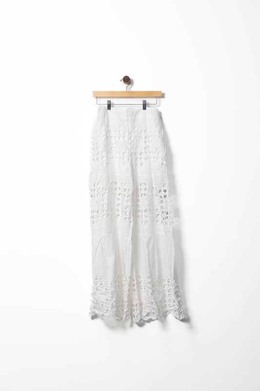 Embroidered Eyelet - Wide-Leg Pants